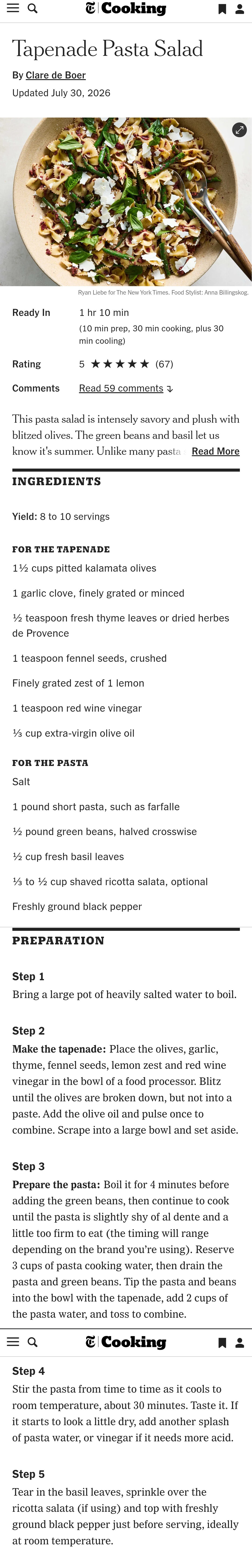 Tapenade Pasta Salad